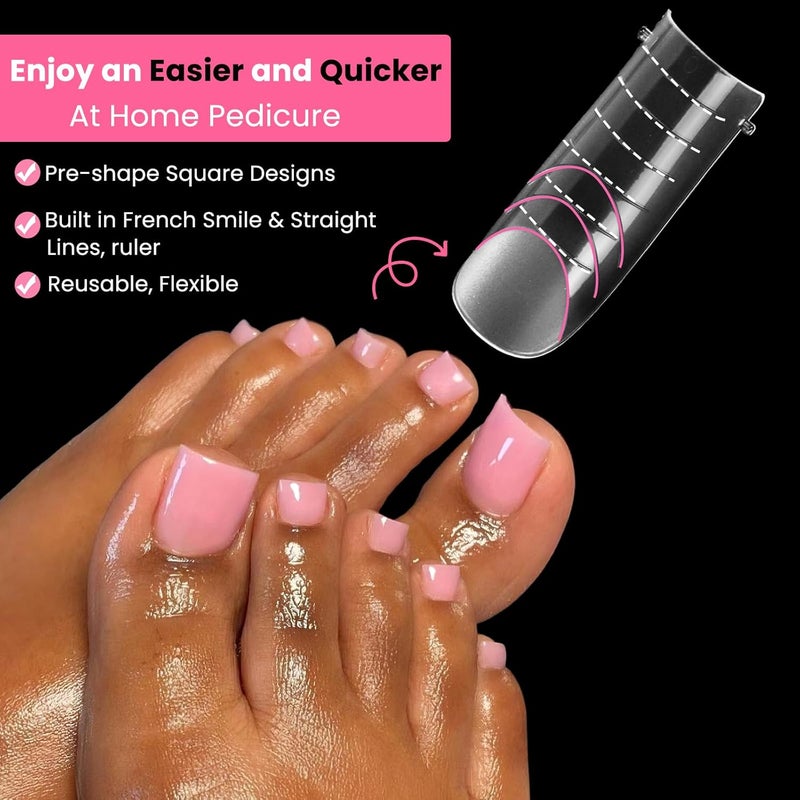 GlimightyX Straight Flat Polygel Nail Forms Kit for Toes, Reusable Toenails Dual Forms for Polygel with 1.35oz Nail Slip Solution Anti-Stick,with Dual-Ended Brush,Nail File Nail Clips,12 Sizes 120Pcs - Image 2
